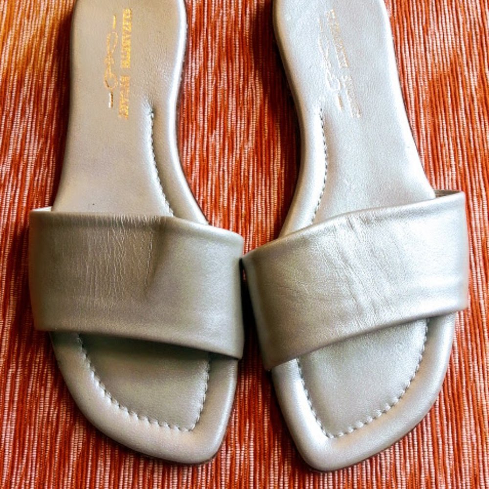 Italian Metallic Leather Sandals- Sz 39 New - Picture 1 of 6